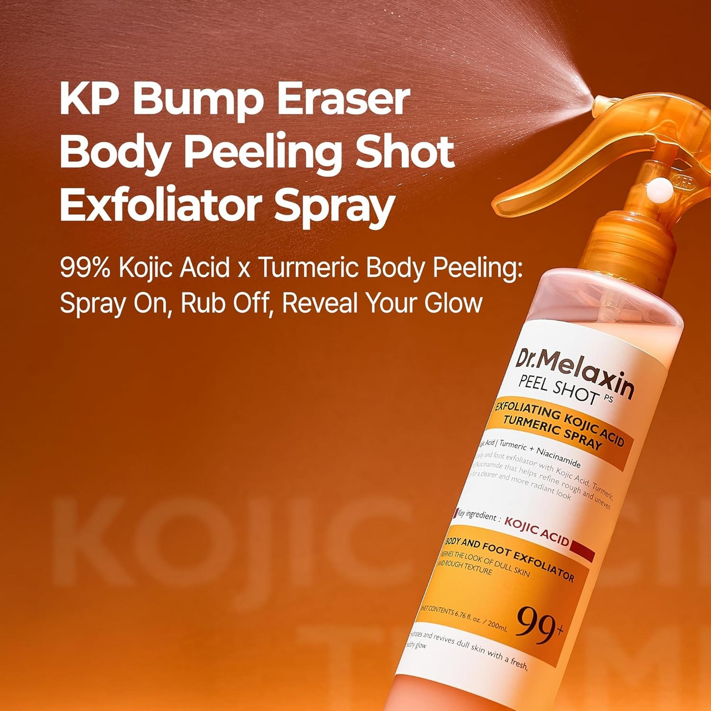 Dr.Melaxin Peel Shot Kojic Acid Turmeric Body Exfoliator Spray 200ml/6.76 fl.oz - AHA PHA Niacinamide Body Scrub for KP Bumps, Dark Spots, Uneven Skin Tone, Dead Skin, Korean Skin Care