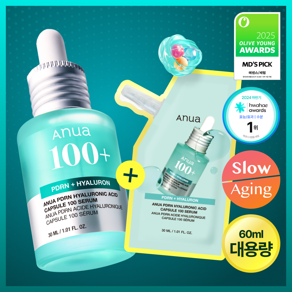 ANUA PDRN Hyaluronic Acid 100 Capsule Serum 30ml+30ml refill