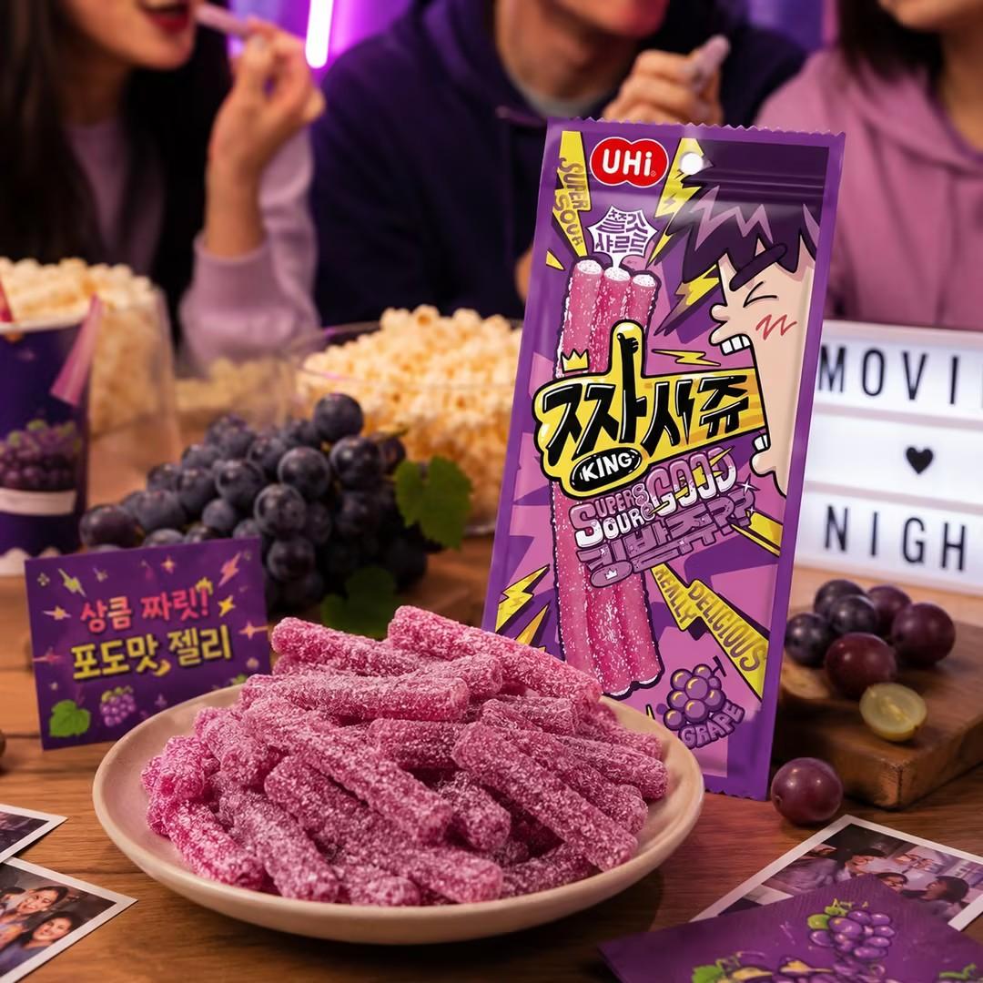 YEM Grape Sour Strip Gummy Candy*6pcs | Tangy sweet grape taste, soft chewy texture, sour outer coating