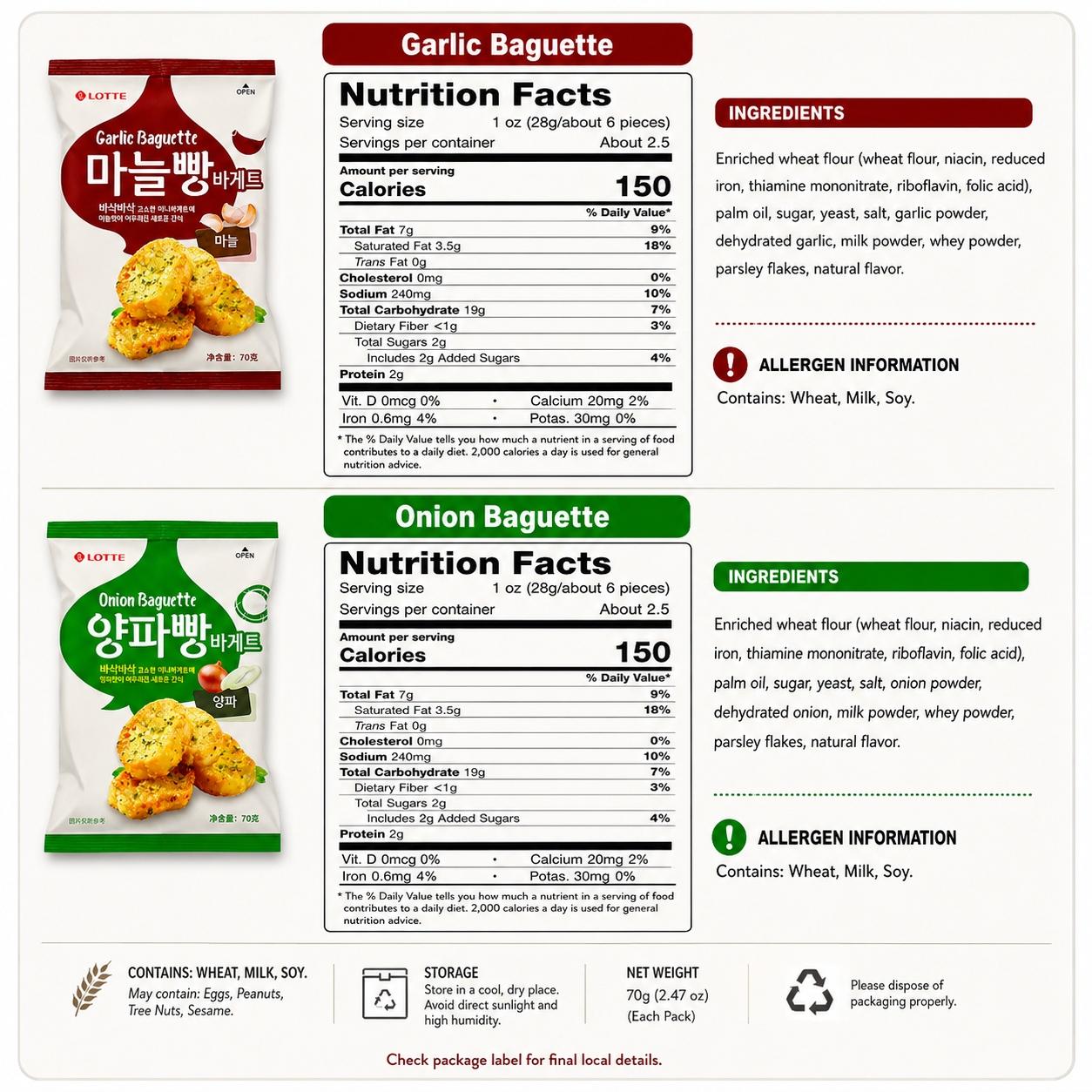 Lotte French Rusk 70g, 2 flavors | Presenting Crispy Texture, Rich Buttery Flavor, Convenient Snack