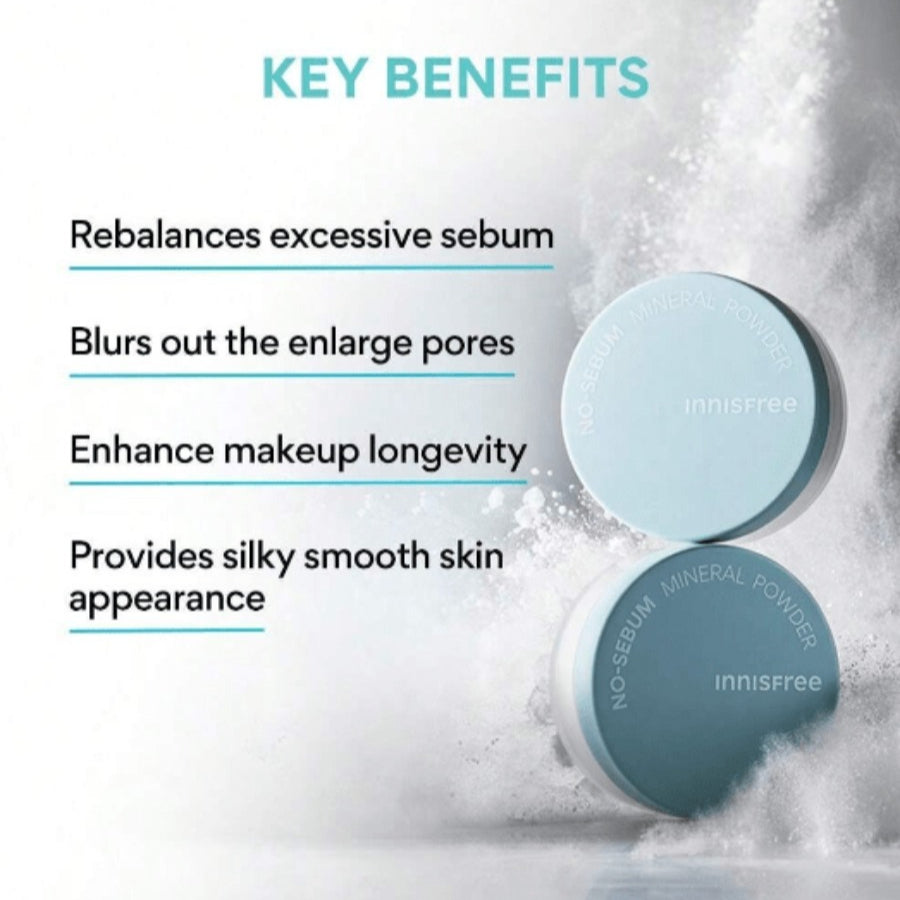 Innisfree No-Sebum Mineral Pact Oil-Control & Pore-Blurring Pressed Powder (8.5g / 0.3 Oz) ,No-Sebum Mineral Powder Oil-Control & Matte Finish (5g / 0.17 Oz)