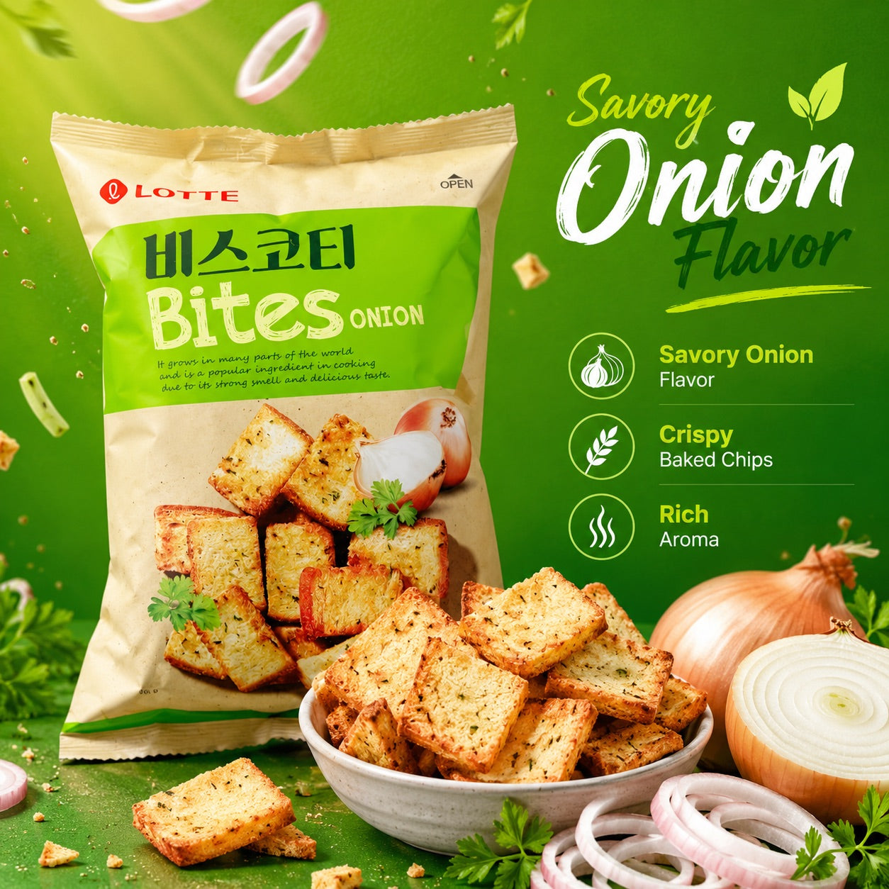 Lotte Scallion‑Flavored Baked Bread Chips 70g scallion‑flavor crispy baked snacks
