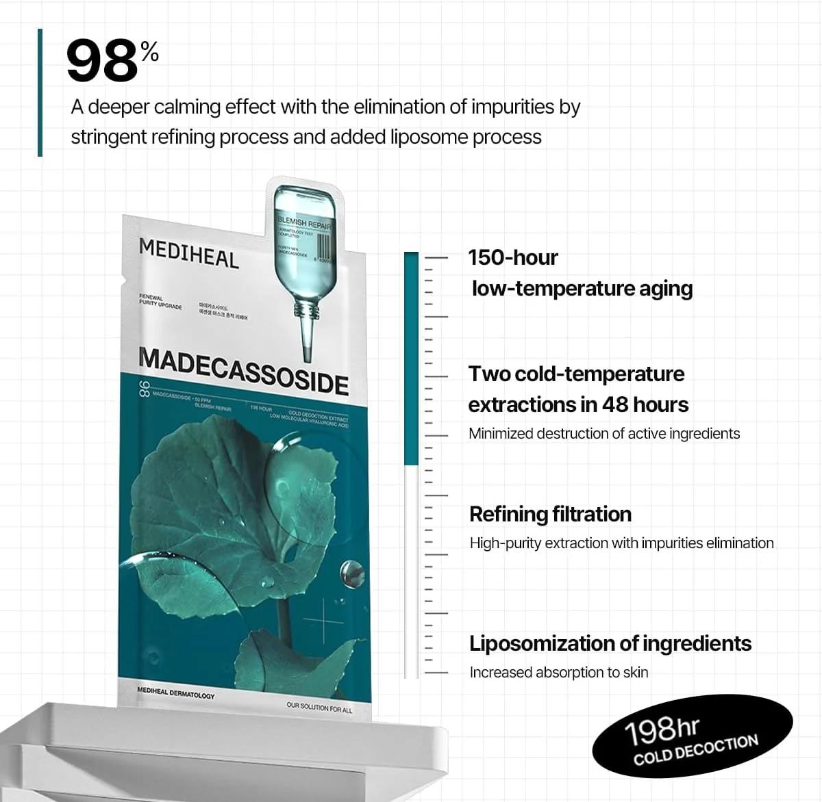 Mediheal Madecassoside Essential Sheet Mask Blemish Repair 11 Pcs.Enhancing Moisture Barrier & Skin Texture Care.