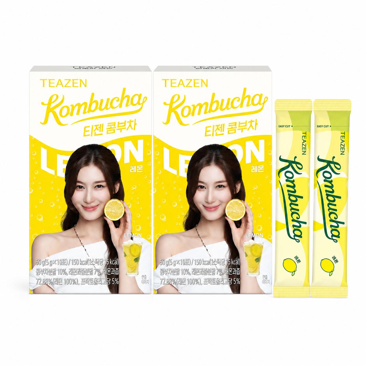 Teazen Lemon Kombucha Zero Sugar Probiotic Tea 10 Sticks Each 2 Boxes