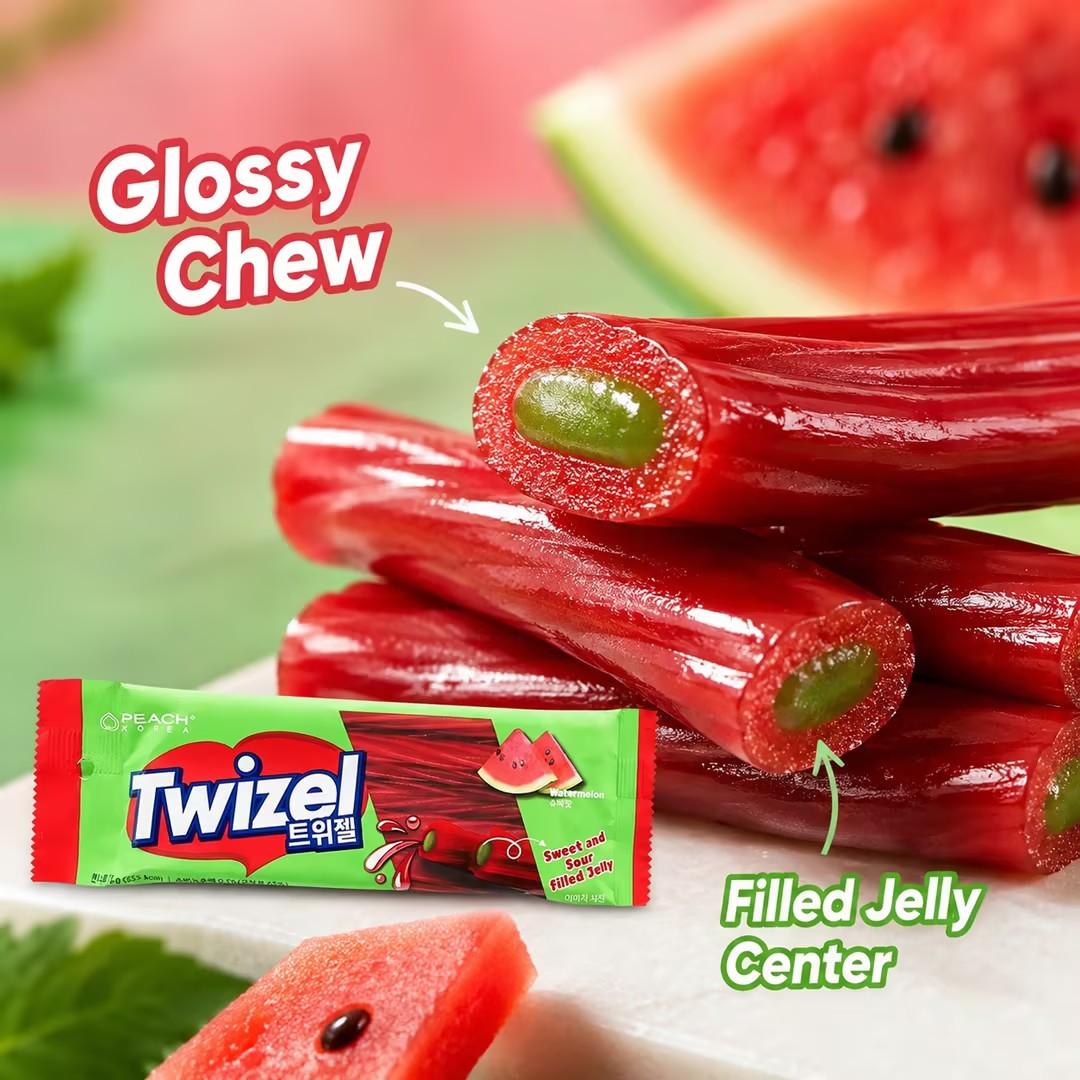 YEM Watermelon Flavored Long Strip Filled Gummy Candy 70g | Fresh juicy watermelon flavor, elastic gummy texture, fruity inner filling