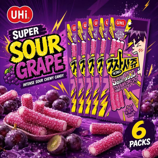 YEM Grape Sour Strip Gummy Candy*6pcs | Tangy sweet grape taste, soft chewy texture, sour outer coating