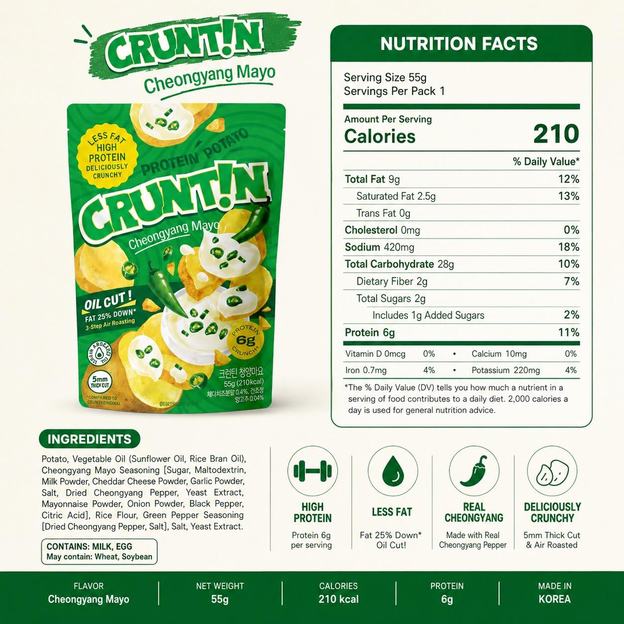 CRUNTIN 5mm Whole Potato Chips Cheongyang Mayo 55g