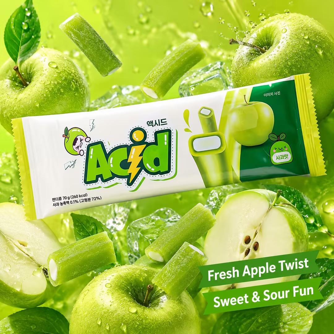 YEM Apple Flavored Long Strip Filled Gummy Candy 70g | Fresh sweet apple taste, bouncy gummy texture, fruity filling inside