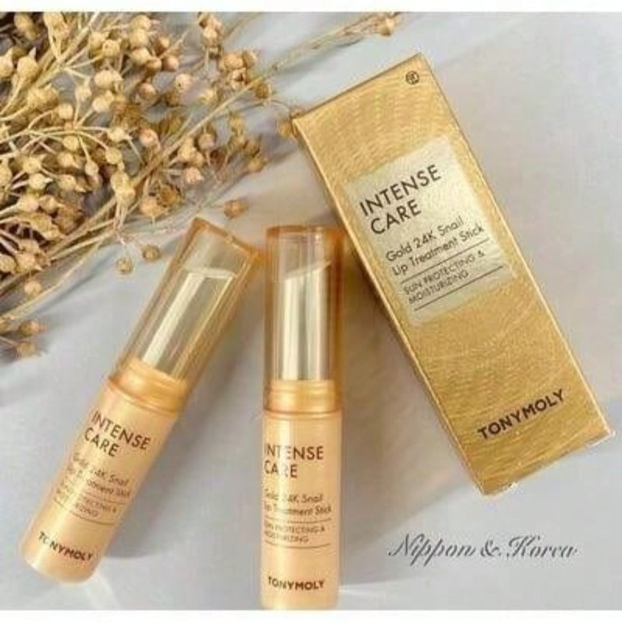 TONYMOLY Intense Care Gold 24K Snail Lip Treatment Stick 3.5g / 0.12oz – Nourishing, Moisturizing & Repairing Lip Balm, Smooth & Plump Lips, Anti-Aging, Soft & Glossy Finish