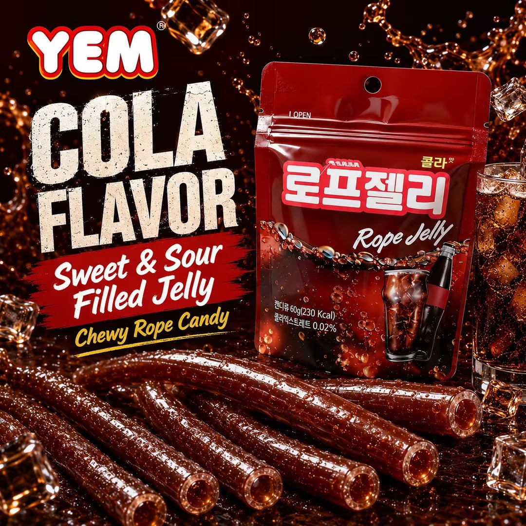 YEM 可乐味长条糖60g+柠檬味长条糖60g+苹果味立方体填充软糖70g