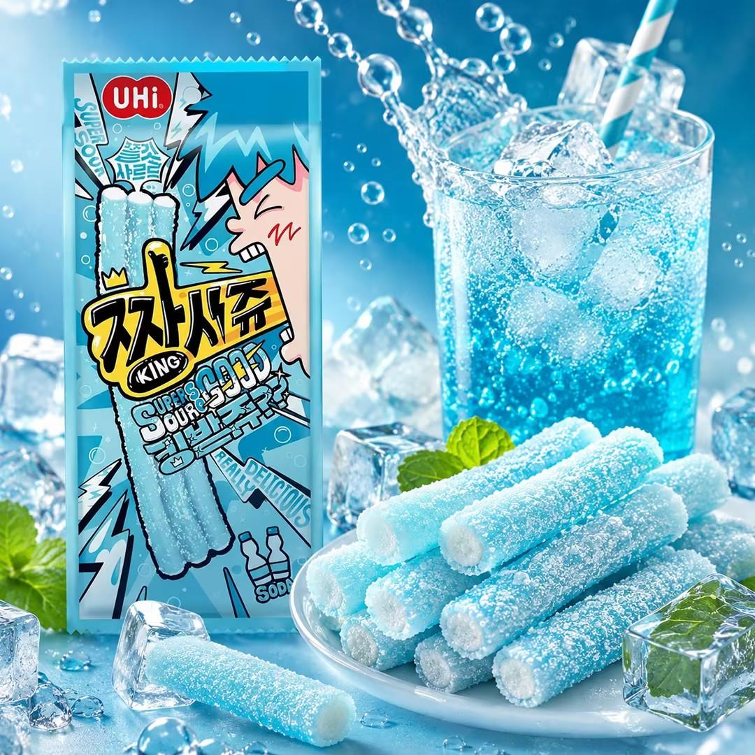 YEM Soda Flavor Sour Strip Gummy Candy 2pcs | Refreshing soda taste, chewy texture, sour sugar coating