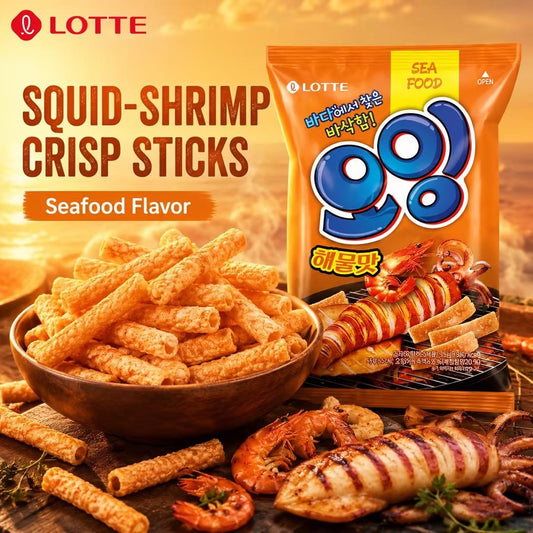 Lotte Squid‑Shrimp Crisp Sticks 75g  Crispy puffed snack with rich umami seafood flavour