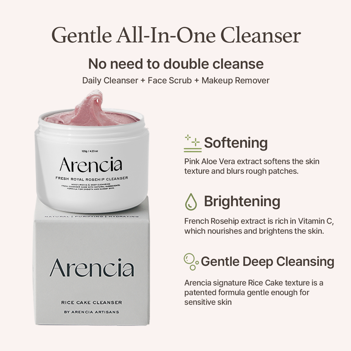 Arencia Fresh Rosehip Rice Mochi Cleanser 120g