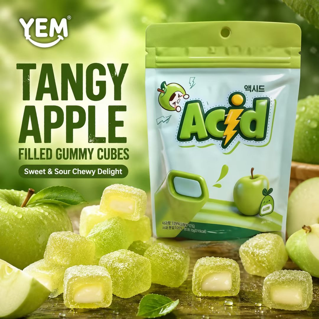 YEM 可乐味长条糖60g+柠檬味长条糖60g+苹果味立方体填充软糖70g