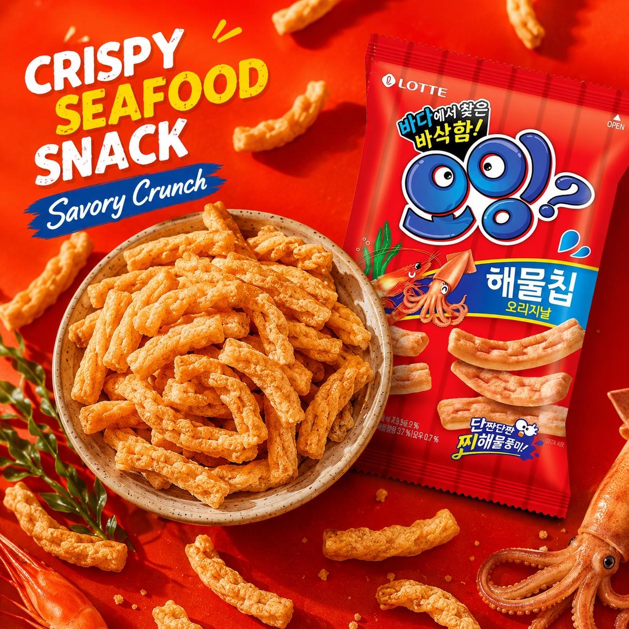 Lotte Squid & Shrimp Flavored Crisp Sticks 75g | Presenting Crispy Texture, Savory Seafood Flavor, Convenient Snack
