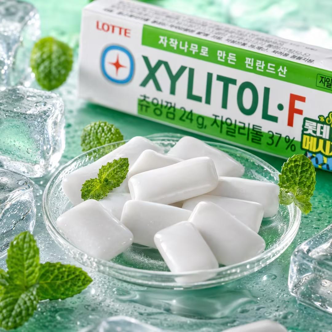 Lotte Green Xylitol Chewing Gum 24g Cool mint taste, xylitol composition, delivers fresh‑breath feeling