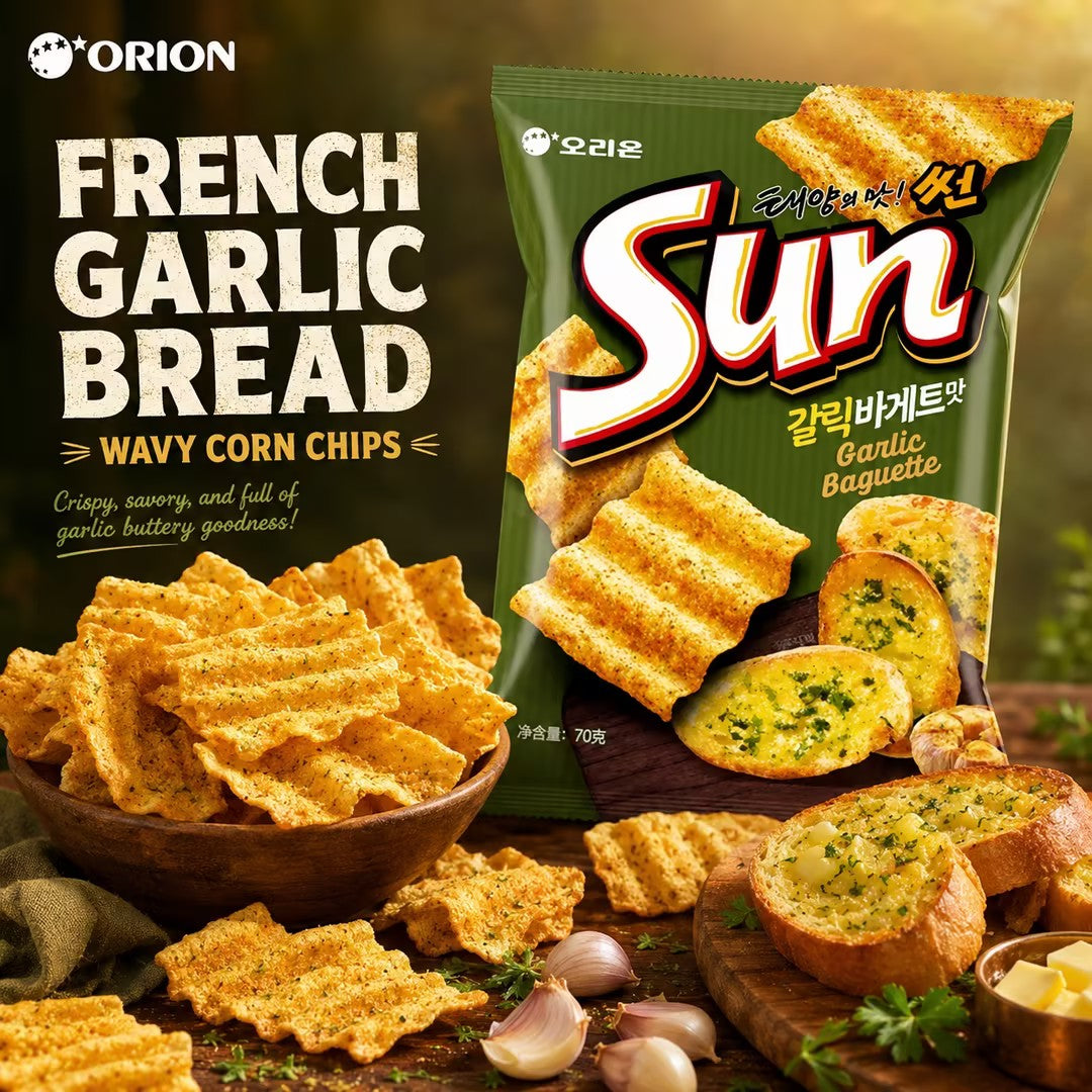 ORION Wavy Corn Chips French Garlic Bread Flavor 70g