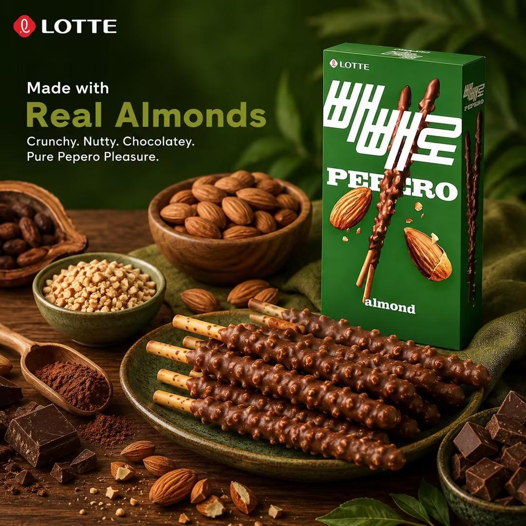 Lotte Pepero Almond Chocolate Biscuit Sticks 32g