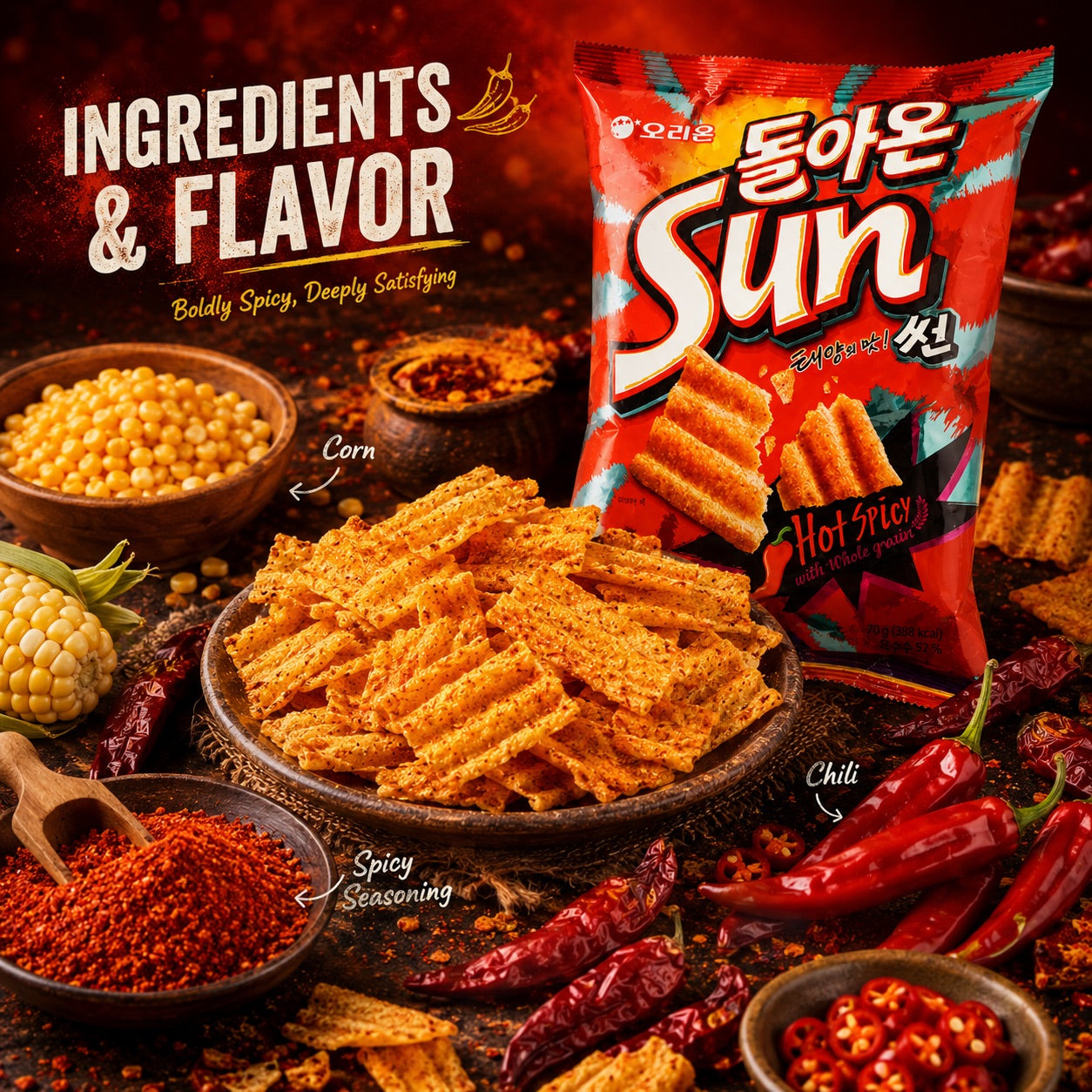 ORION Wavy Corn Chips Classic Hot‑Spicy Flavor 70gxxxxx