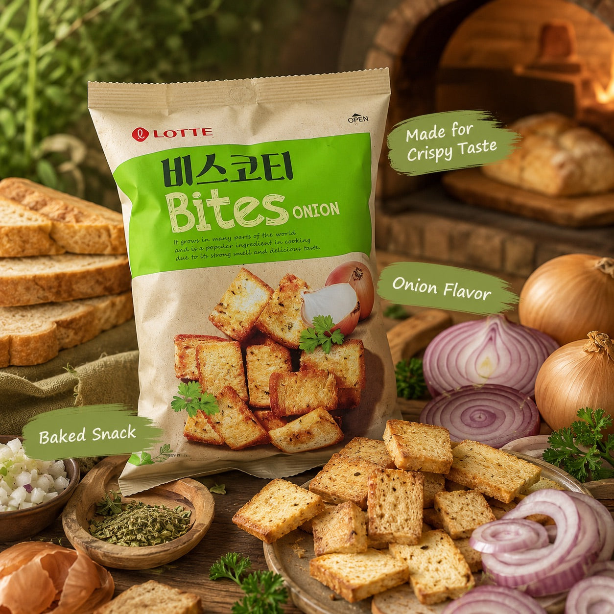 Lotte Scallion‑Flavored Baked Bread Chips 70g scallion‑flavor crispy baked snacks
