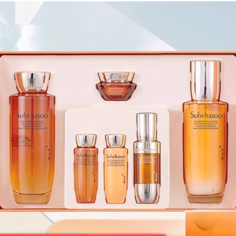 Sulwhasoo Concentrated Ginseng Renewing 6-Piece Skincare Set - Ginseng Water 150ml + Emulsion 125ml + Mini Water 25ml + Mini Emulsion 25ml + Serum 8ml + Cream 5ml