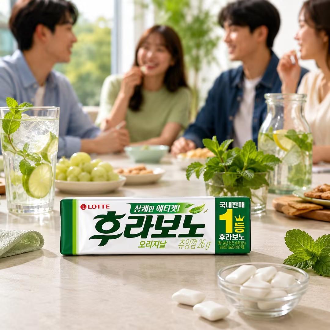 Lotte Green Mint‑flavored Chewing Gum 26g Cool mint flavour to freshen your mouth