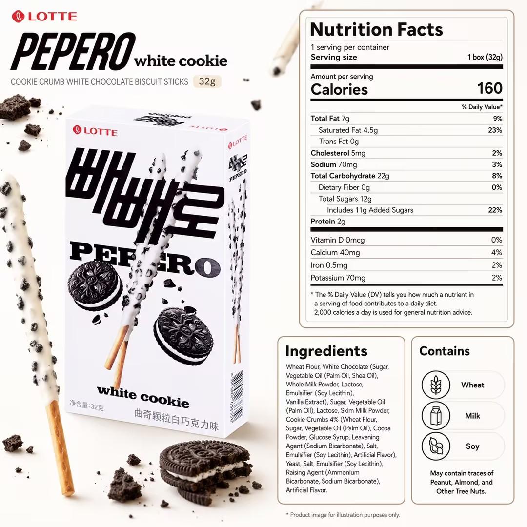 Lotte Pepero Cookie Crumb White Chocolate Biscuit Sticks 32g