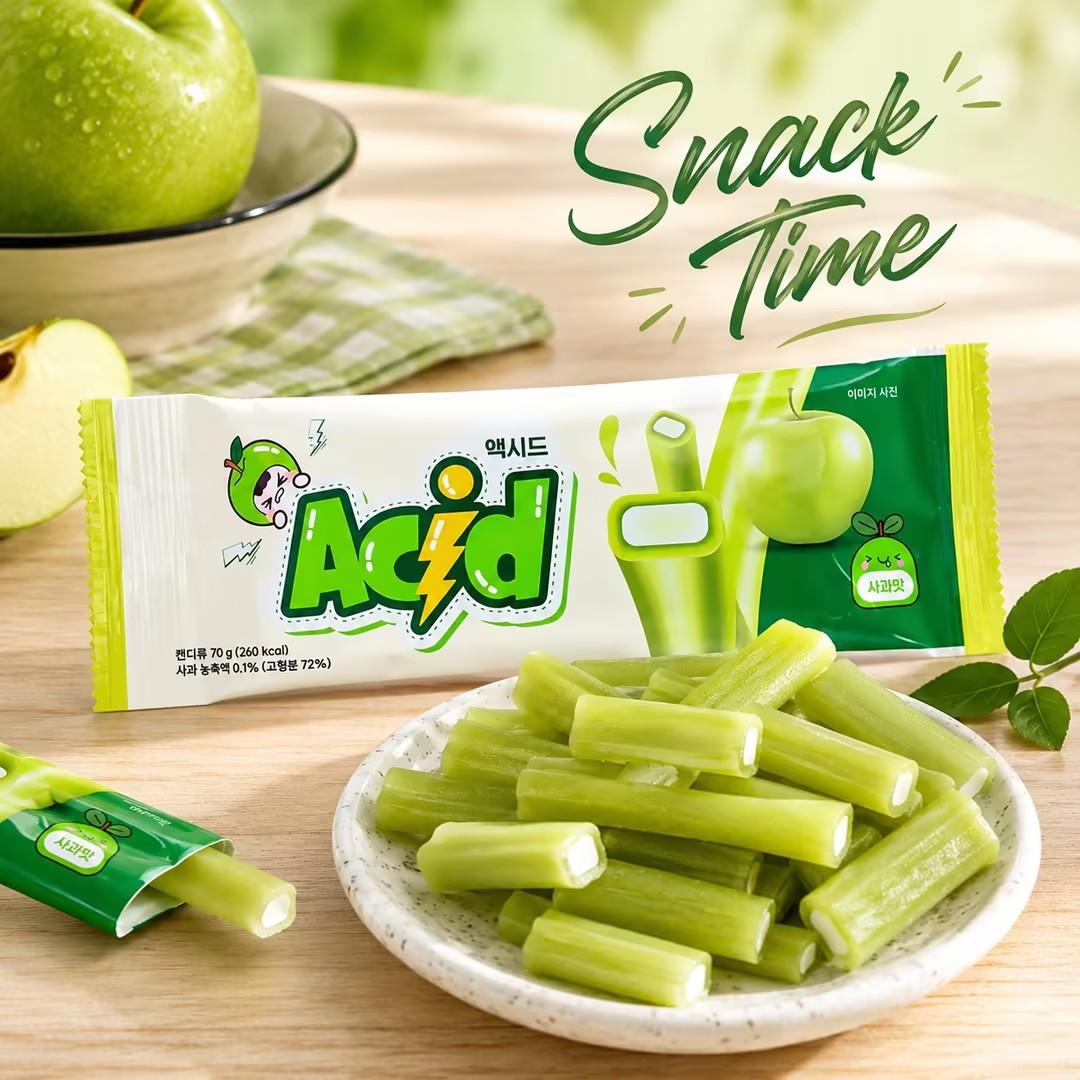 YEM Apple Flavored Long Strip Filled Gummy Candy 70g | Fresh sweet apple taste, bouncy gummy texture, fruity filling inside