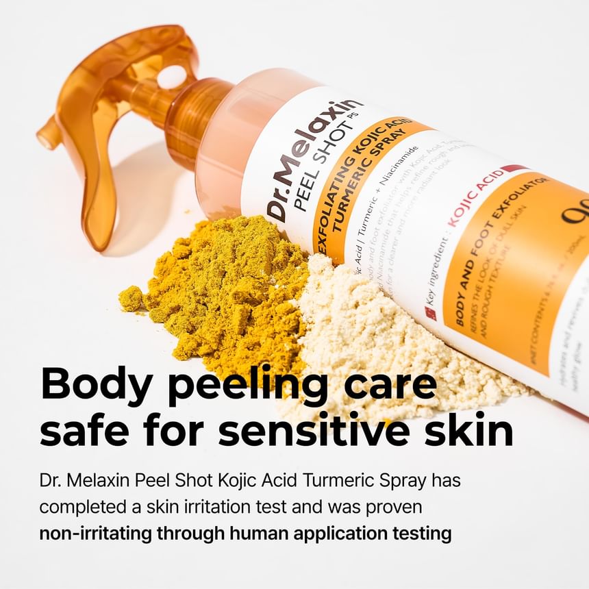 Dr.Melaxin Peel Shot Kojic Acid Turmeric Body Exfoliator Spray 200ml/6.76 fl.oz - AHA PHA Niacinamide Body Scrub for KP Bumps, Dark Spots, Uneven Skin Tone, Dead Skin, Korean Skin Care