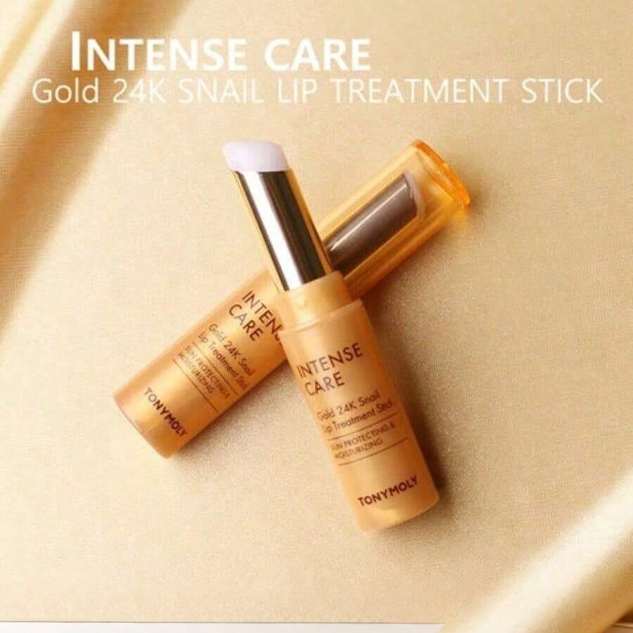 TONYMOLY Intense Care Gold 24K Snail Lip Treatment Stick 3.5g / 0.12oz – Nourishing, Moisturizing & Repairing Lip Balm, Smooth & Plump Lips, Anti-Aging, Soft & Glossy Finish