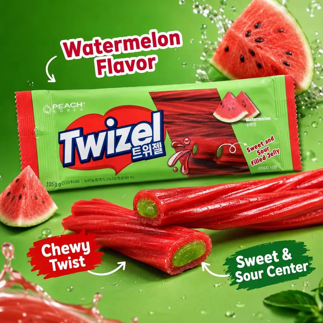 YEM Watermelon Flavored Long Strip Filled Gummy Candy 70g | Fresh juicy watermelon flavor, elastic gummy texture, fruity inner filling