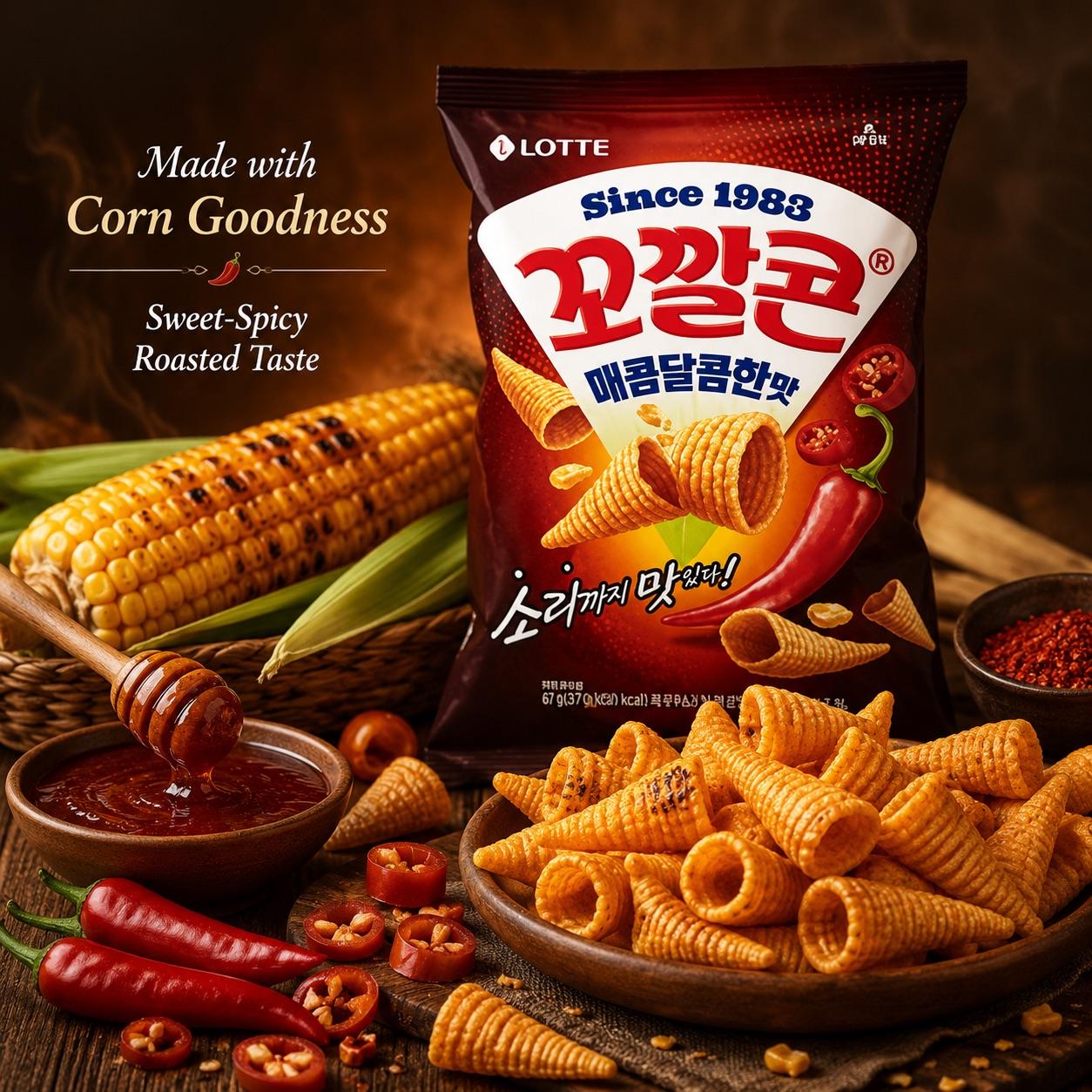 Lotte Kokkal Corn Snack (Sweet‑Spicy Flavor) 67g