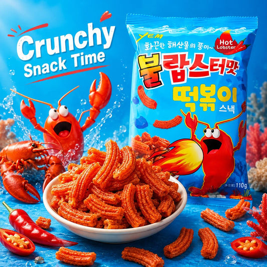 YEM Spicy Lobster Flavor Rice Cake Stick Puffed Snacks 100g | Crispy Crunchy Texture, Spicy Savory Flavor, Convenient Snack