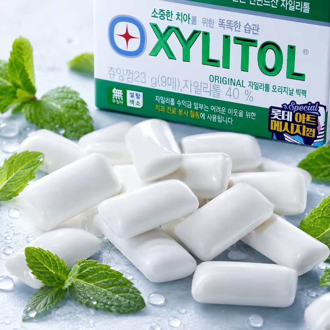 Lotte Green Xylitol Chewing Gum 23g Cool mint flavor, xylitol formula to freshen breath