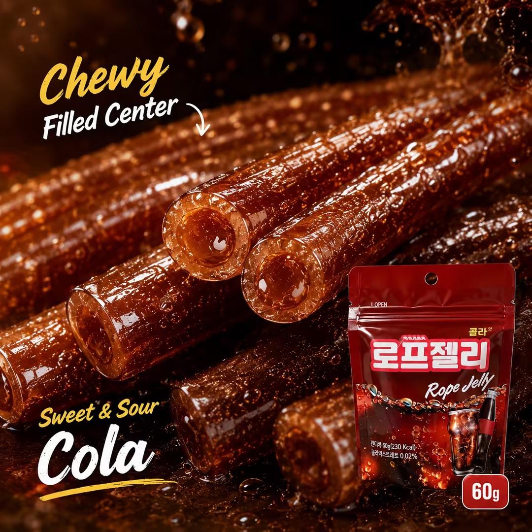 YEM Cola Flavored Long Strip Candy 60g | Refreshing bubbly cola flavor, chewy elastic texture, slim strip shape