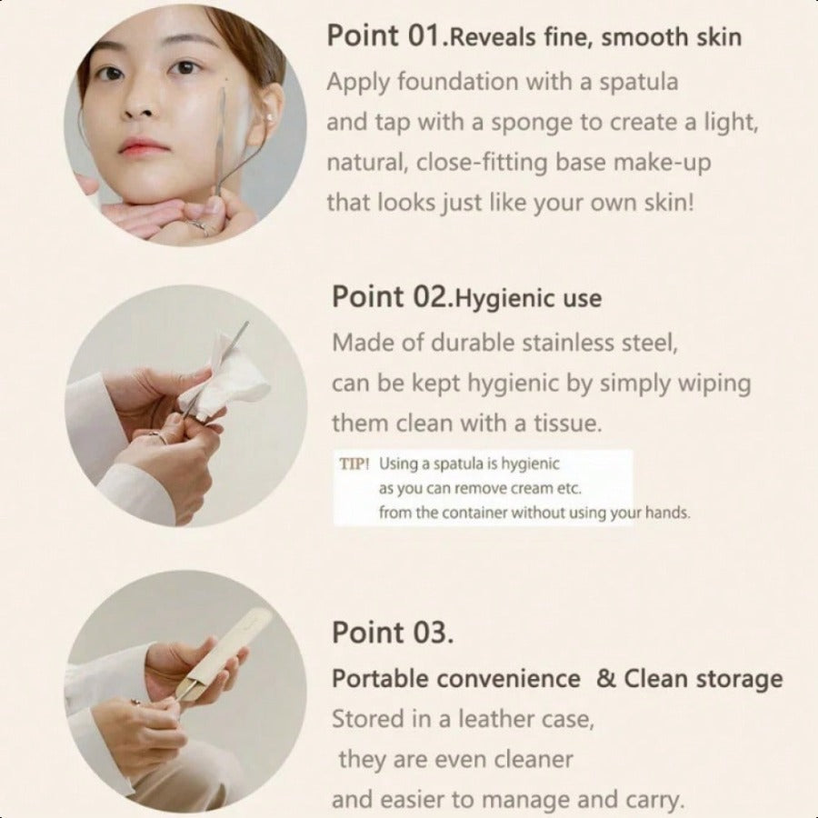 INHAK Stainless Steel Makeup Spatula - Professional Cosmetic Mixing Tool For Foundation, Cream & Skincare, Portable & Easy To Clean