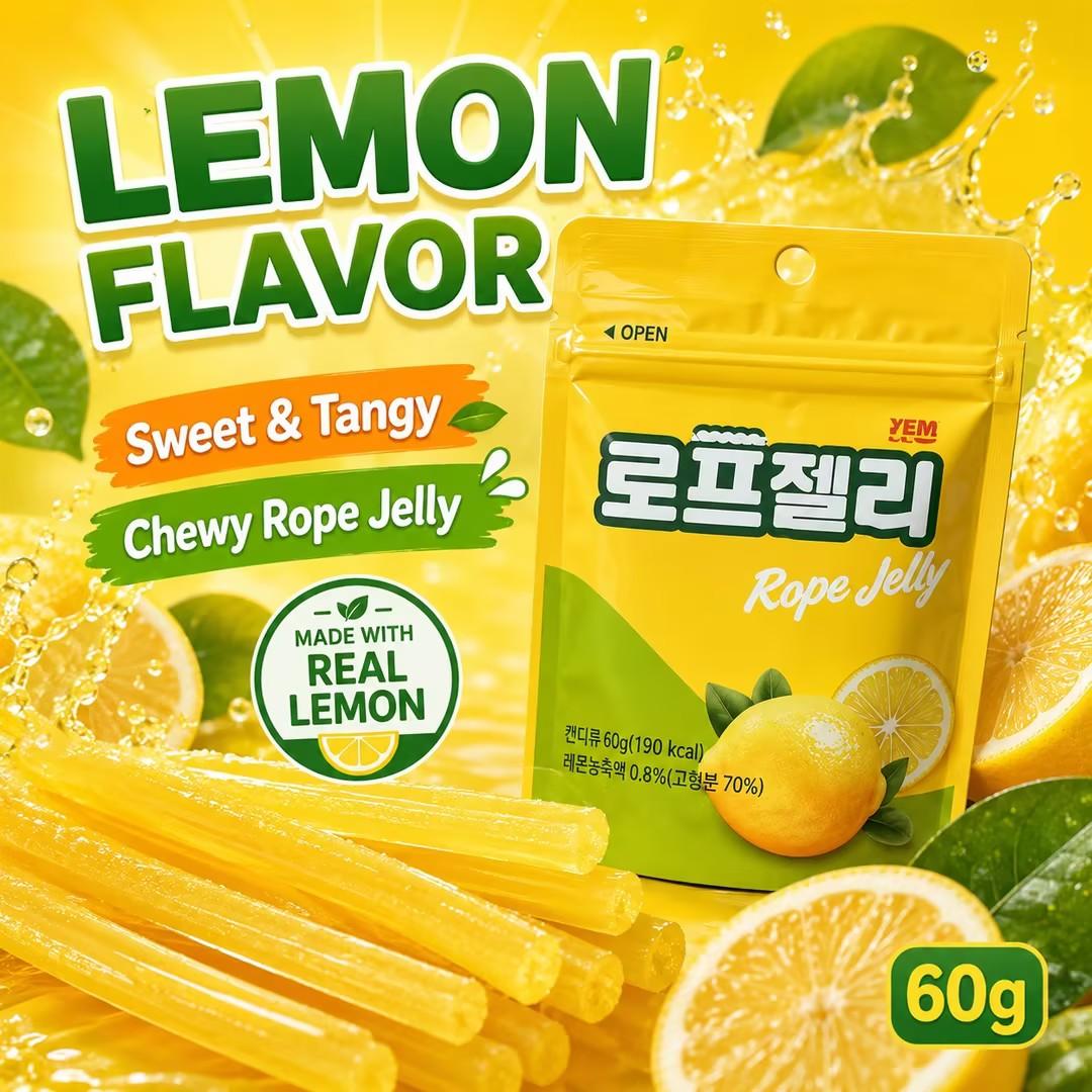 YEM Lemon Flavored Long Strip Candy 60g | Refreshing sour-sweet lemon taste, chewy elastic texture, slender strip shape