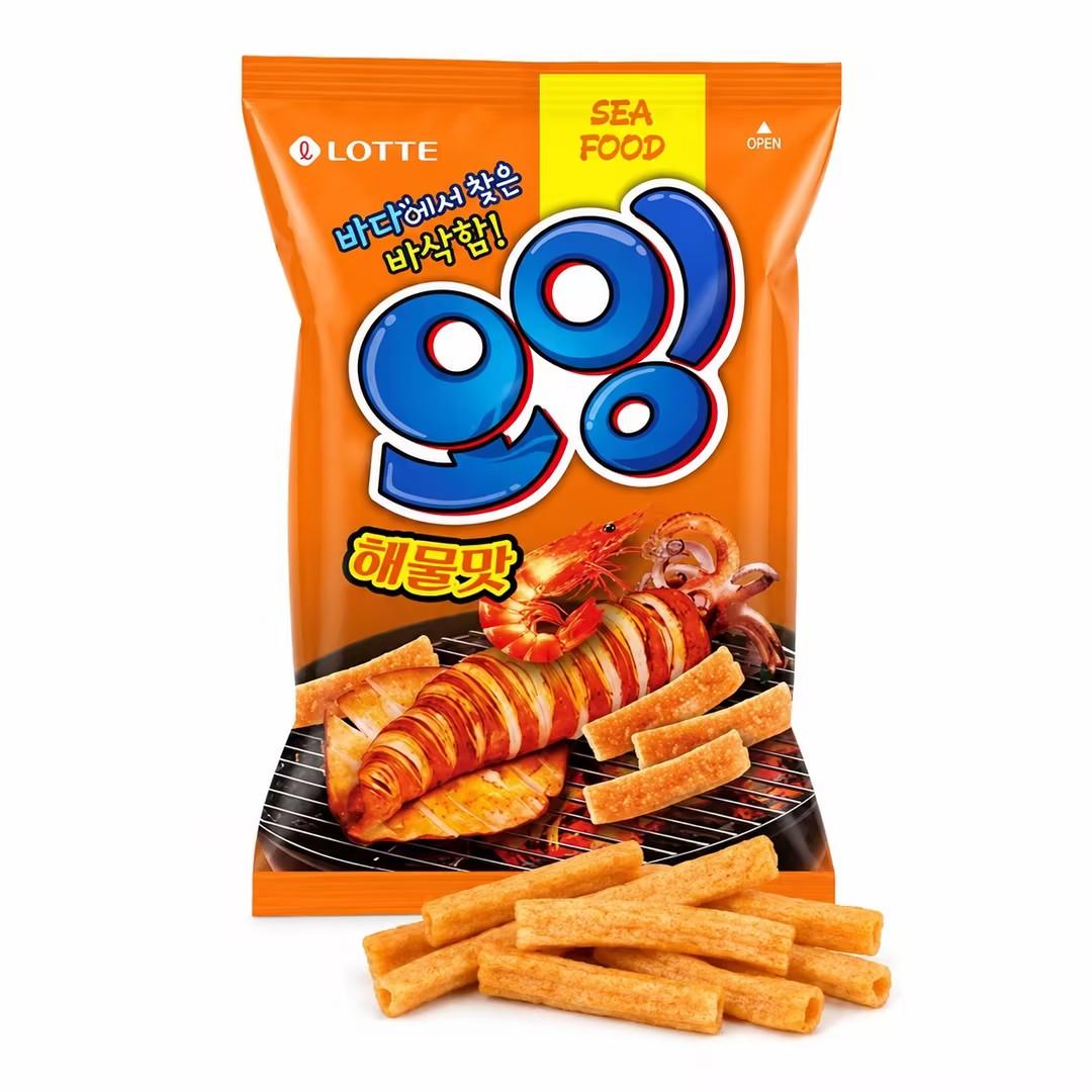 Lotte Squid‑Shrimp Crisp Sticks 75g  Crispy puffed snack with rich umami seafood flavour
