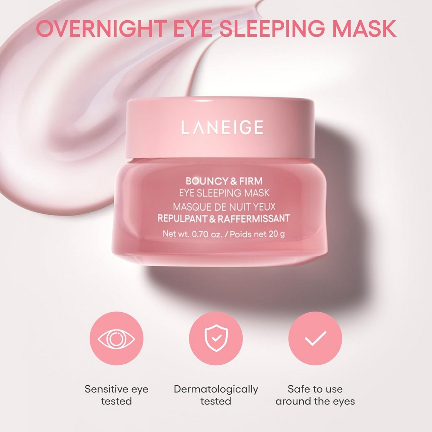 LANEIGE Bouncy & Firm Eye Sleeping Mask 20ml: Depuff and Firm with Peony & Collagen Complex, Ceramide, & 5D Hyaluronic Acid