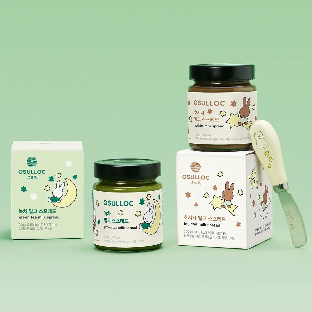 OSULLOC × miffy Sweet Spread Gift Set, Green Tea + Hojicha Milk Spread 200g Each, Limited Edition