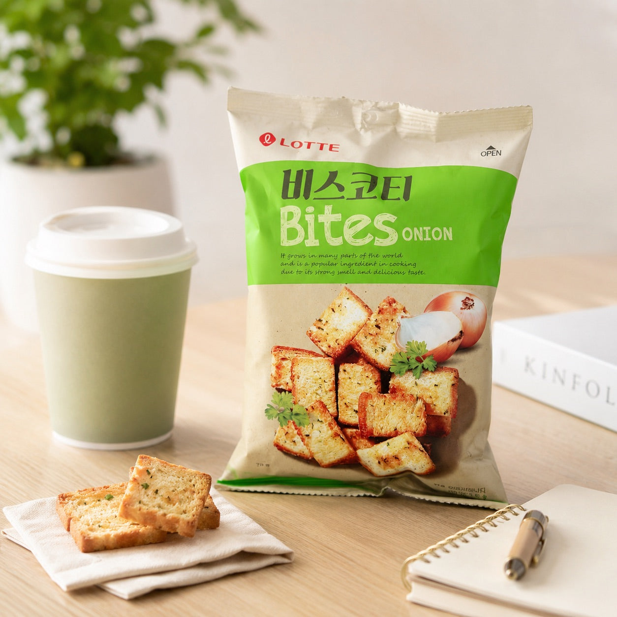 Lotte Scallion‑Flavored Baked Bread Chips 70g scallion‑flavor crispy baked snacks