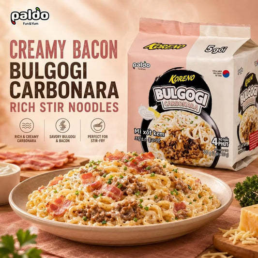 PALDO Creamy Bacon Stir Noodle Multi Pack 100g*5pcs | Silky creamy bacon sauce, springy chewy noodles, practical multi-pack