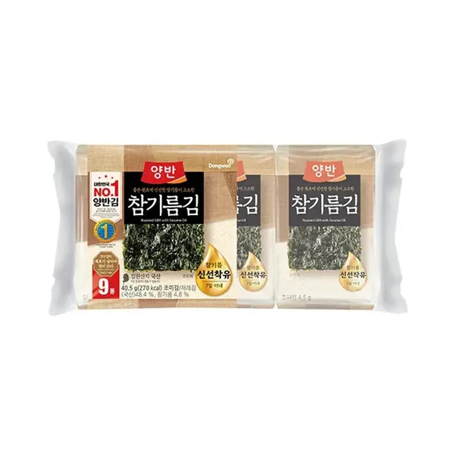 YangbanGim Roasted Laver with Sesame Oil 140g (9 Sheets*9 Packs)
