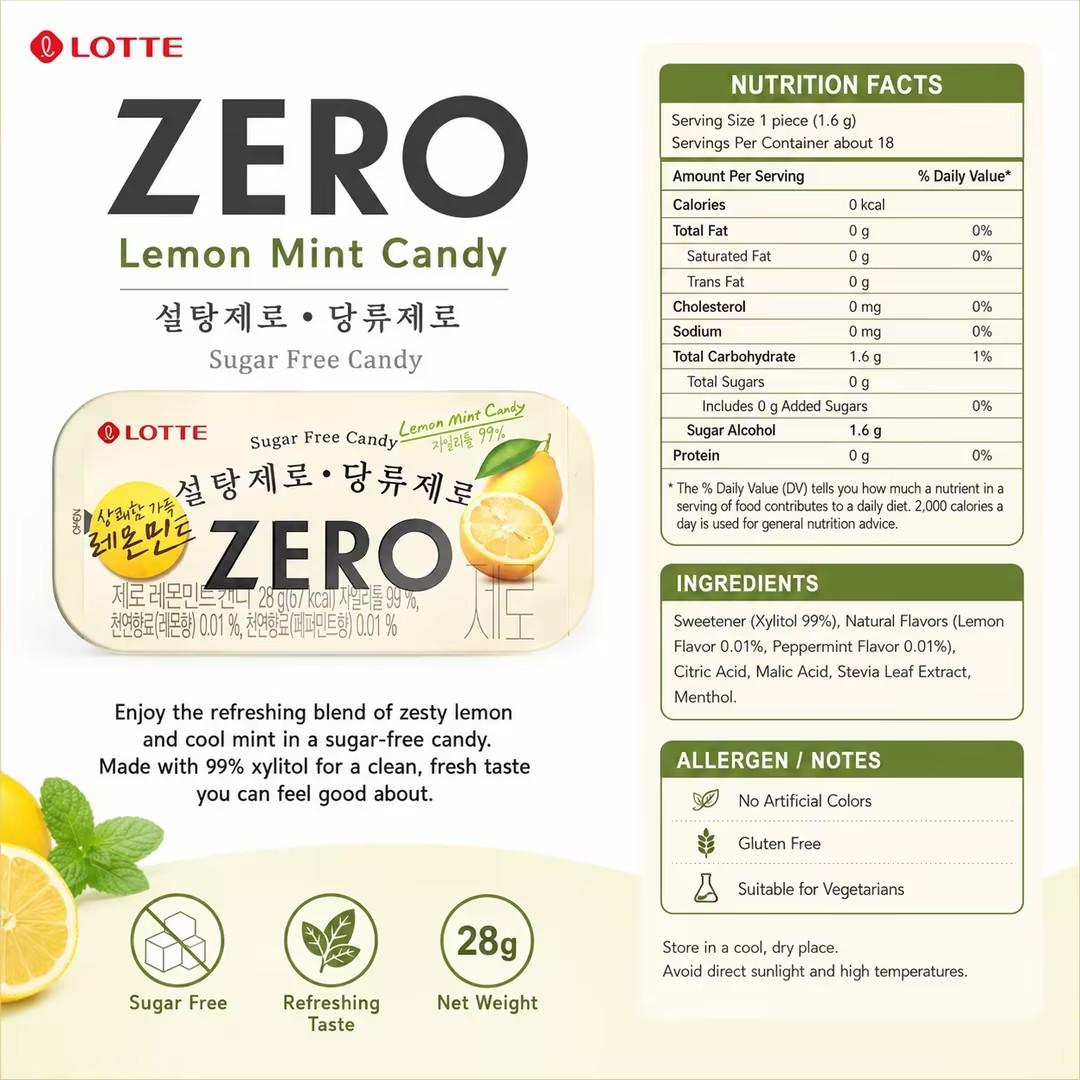 LOTTE Zero Mint Candy #Lemon 28g