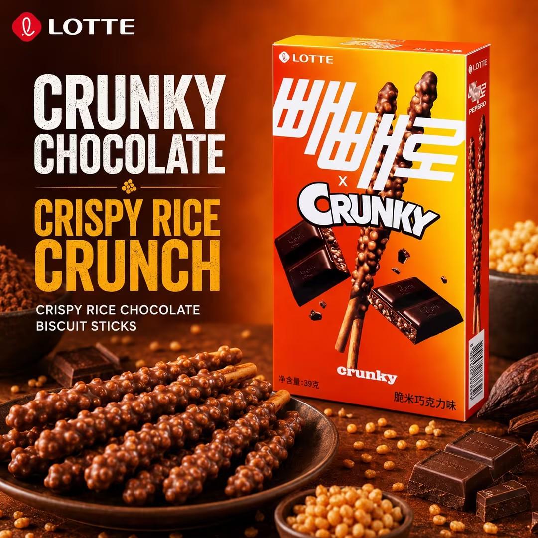 Lotte Pepero Crispy Rice Chocolate Biscuit Sticks 39g