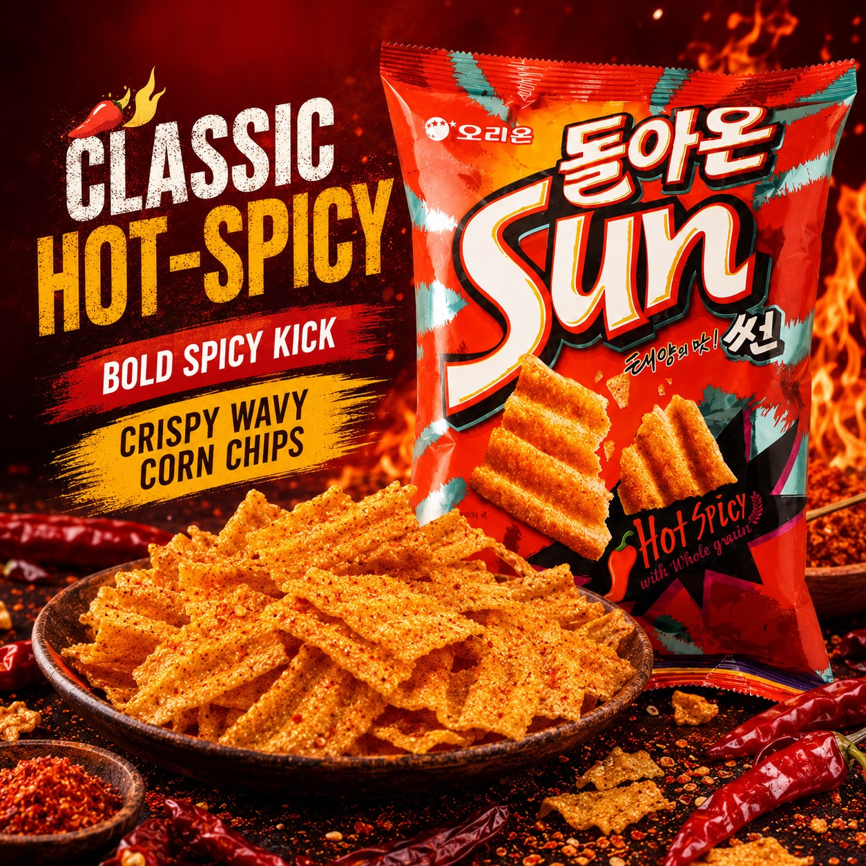 ORION Wavy Corn Chips Classic Hot‑Spicy Flavor 70gxxxxx
