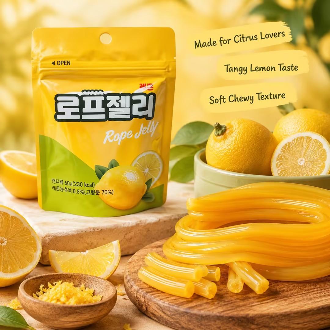 YEM Lemon Flavored Long Strip Candy 60g | Refreshing sour-sweet lemon taste, chewy elastic texture, slender strip shape