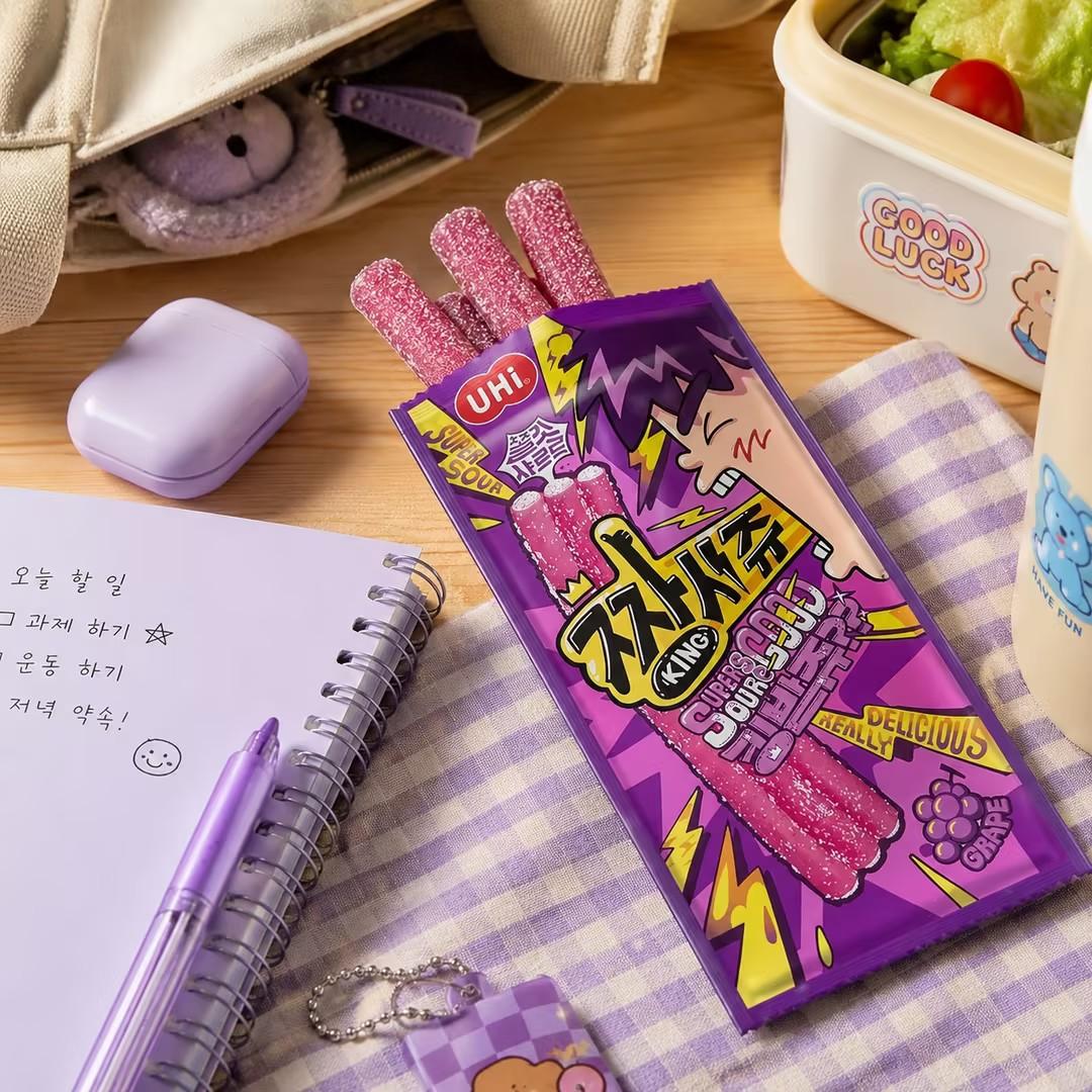 YEM Grape Sour Strip Gummy Candy*6pcs | Tangy sweet grape taste, soft chewy texture, sour outer coating