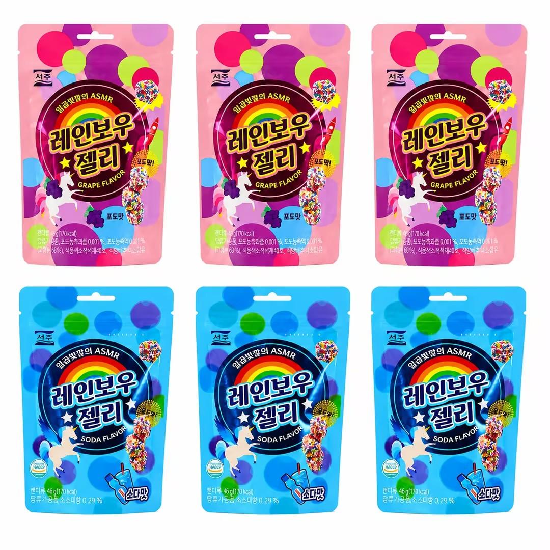 SEOJU Rainbow Soft Candies 46g, 2 flavors | Rich Fruit Flavor, Chewy Colorful Texture, Convenient Snack