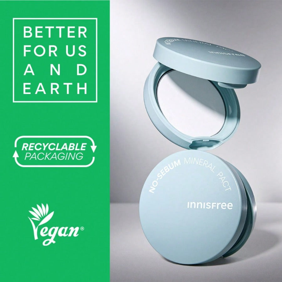 Innisfree No-Sebum Mineral Pact Oil-Control & Pore-Blurring Pressed Powder (8.5g / 0.3 Oz) ,No-Sebum Mineral Powder Oil-Control & Matte Finish (5g / 0.17 Oz)